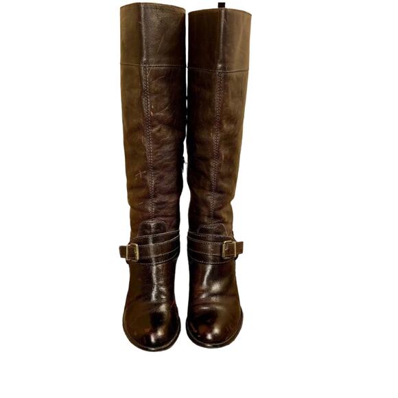 Arturo Chiang Brown Knee High Boots Distressed Leather High Heel Womens Size 7.5 - Picture 3 of 16